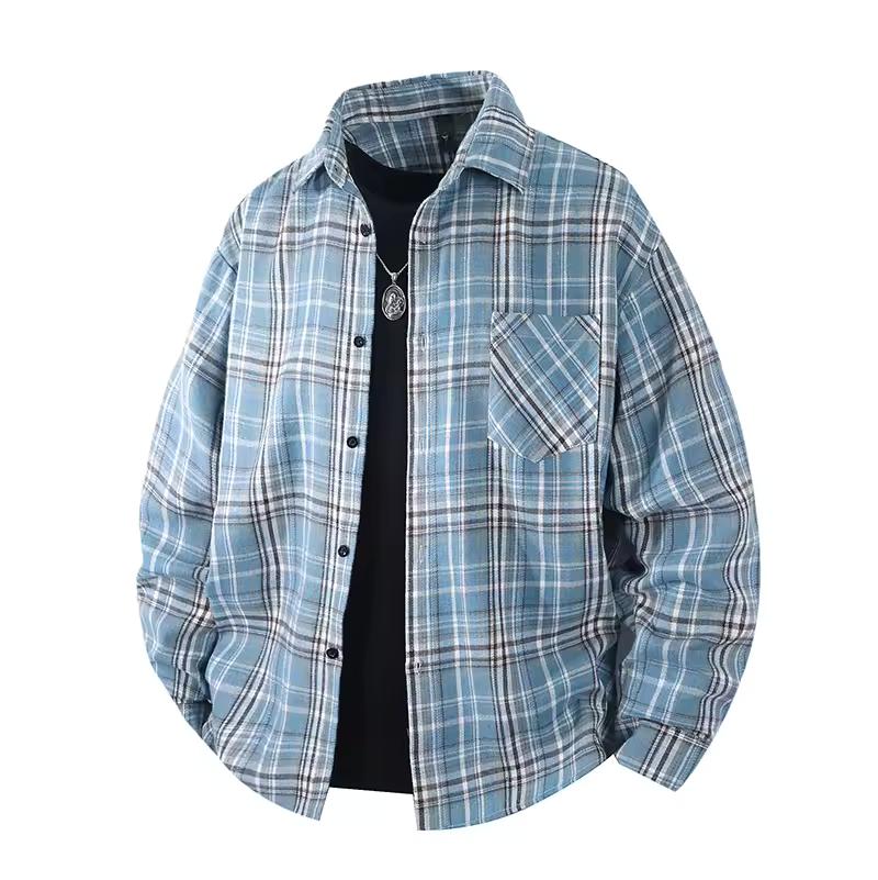 Shirts Men Casual Men Shirts Male Spring Summer Plaid Long Sleeves Shirts Clothing Youth Boy Coats S-5XL