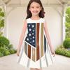 Girls White Round Neck Sleeveless Printed A Line Flared Dress Eagle Star Stripe Design