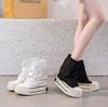 Fashion 2025 New Women All Season Canvas Boots Zipper Side Inner Height Increase 12cm Ultra High Heel Pocket Ankle Boots Black White