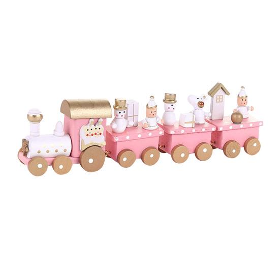 Mini Christmas Train Wooden Train Ornament with Mini Snowmen Santa Xmas-themed Train Table Decoration Toy Train Gifts for Kids