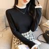 German velvet thermal bottoming shirt women's lace semi-turtleneck top spring temperament long-sleeved T-shirt
