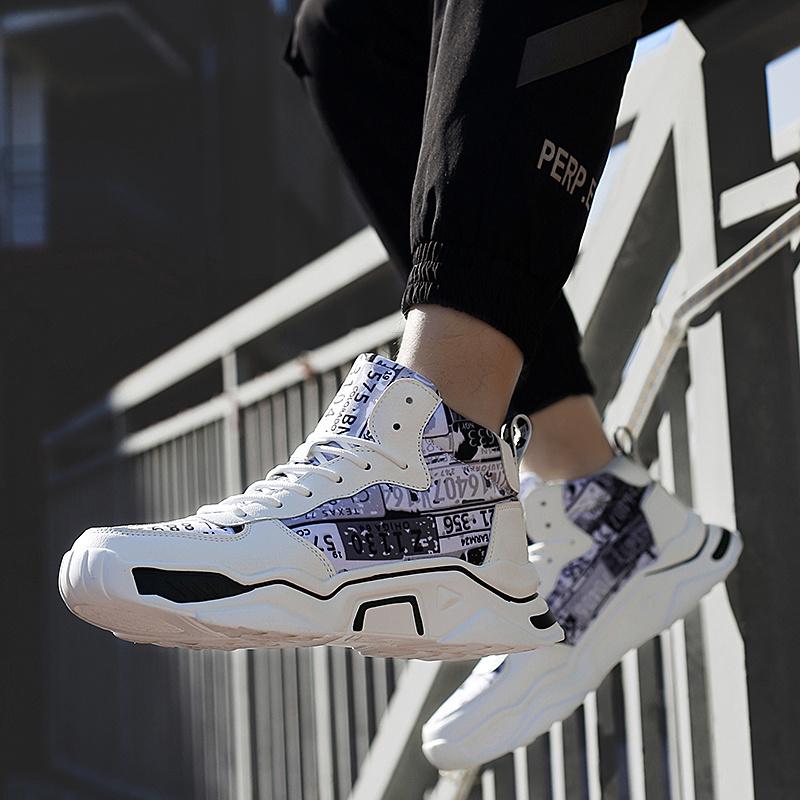 Graffiti Outdoor Trendy Jogging Shoes Men's Running Sneakers Youth Student 2024 Autumn Casual High Top Trainers Zapatiras Hombre