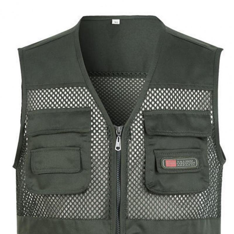 Casual Summer Sleeveless Fishing Vest Solid Color Plus Size Loose Waistcoat for Outdoor Classic Multi Pocket Photograph Vest