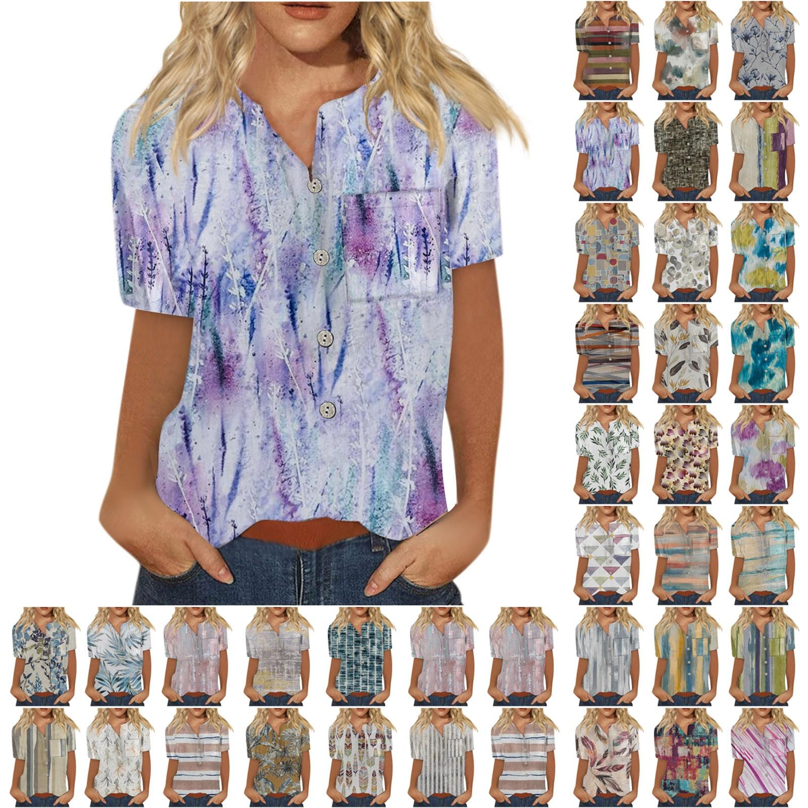 

Женская модная рубашка с коротким рукавом и пуговицами на груди с принтом и карманом