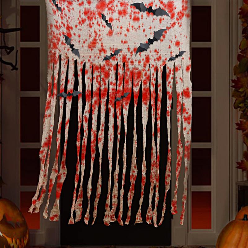 Halloween Blood Stain Pattern Decorative Door Curtain Ornament DIY Windows Hanging Bar Theme Background Cloth Home Party 100*165cm