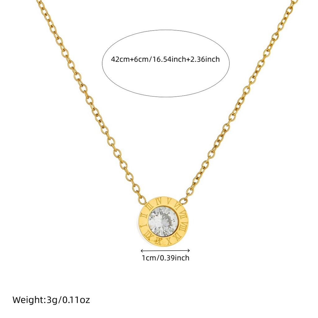 Gold Chain Necklace with Single Bezel-set Crystal Pendant for Women