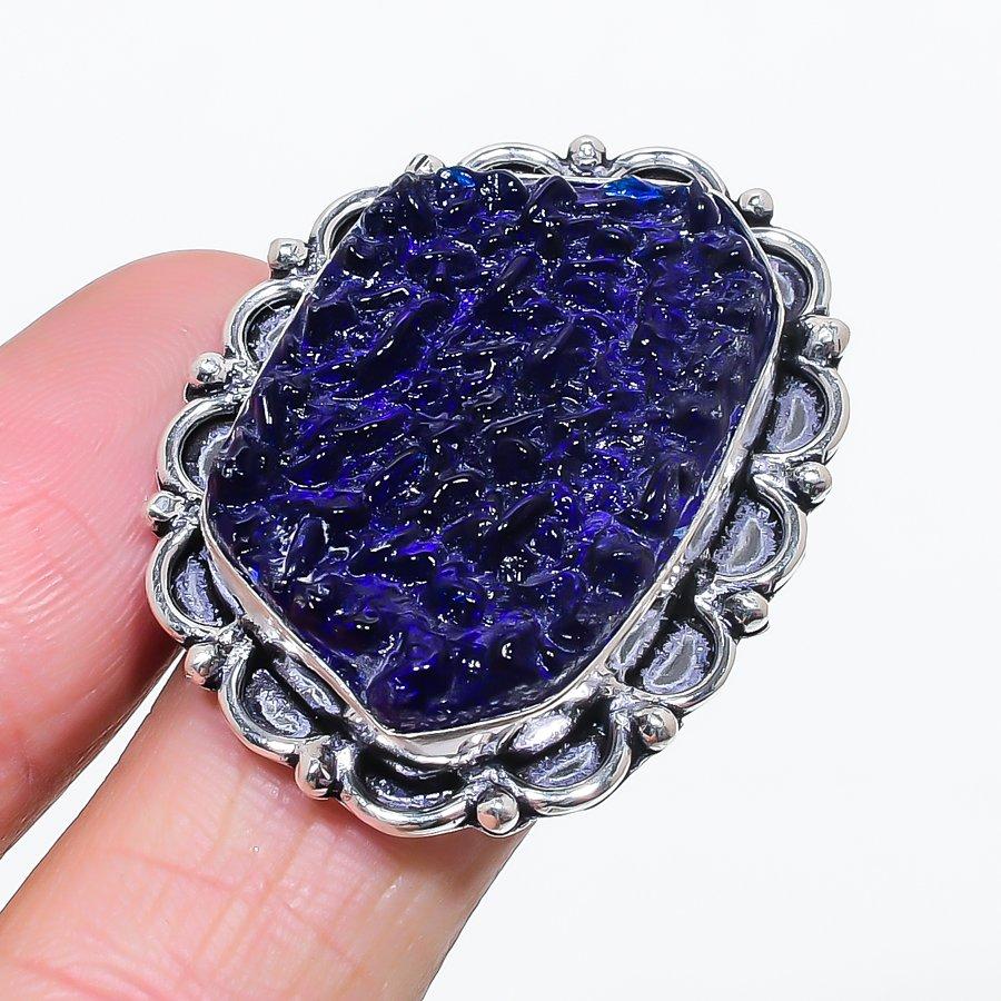 

Natural Blue Moldavite Quartz 925 Sterling Silver Jewelry Ring Size 9 d0s50