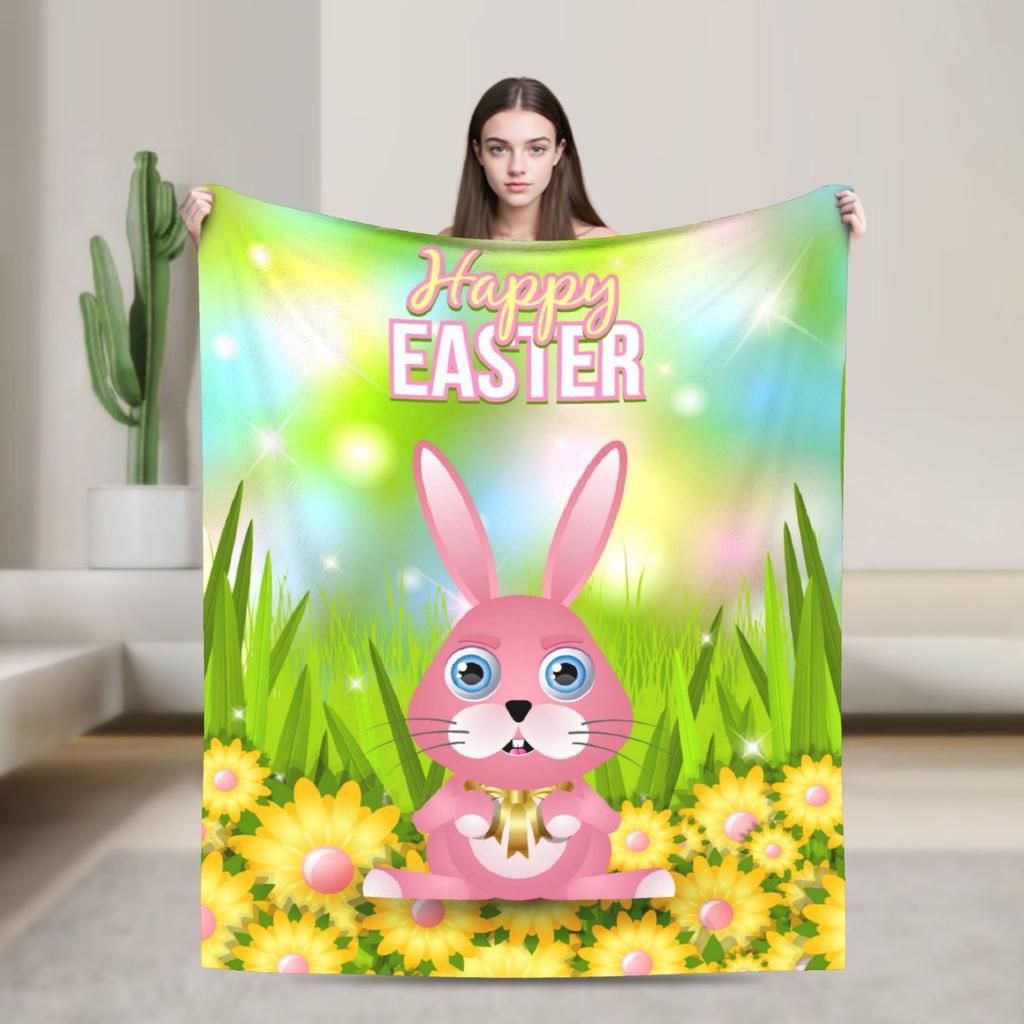 Cute Rabbit Painting Easter Eggs Blankets Quality Soft Cozy  Bedding Throws Spring Picnic Living Room Novelty Bedspread