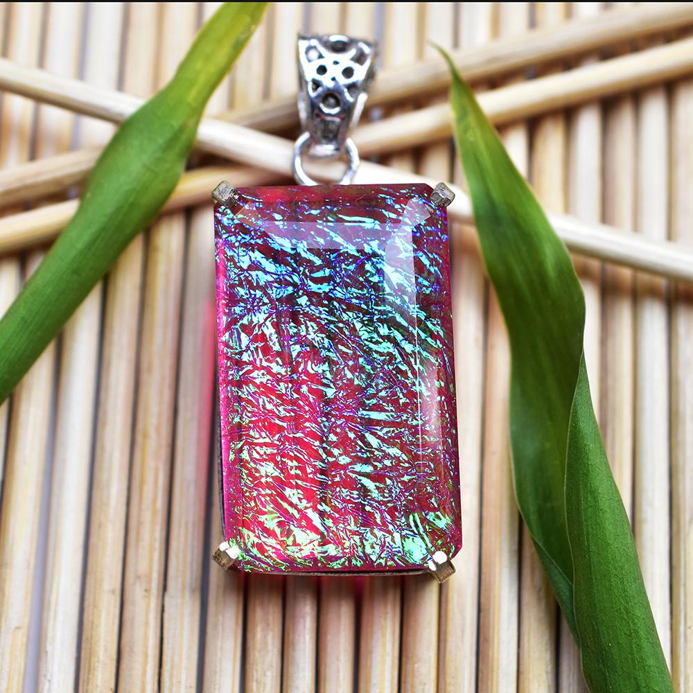 Lab-Created Opal Pendant Monarch 74 ct 925 Sterling Silver Emerald Cut October Birthday Birthstone