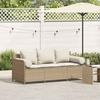 VidaXL Garden Sofa with Cushions 3-Seater Beige Wicker, Outdoor Sofa, Garden Furniture, Patio Furniture, 4104176