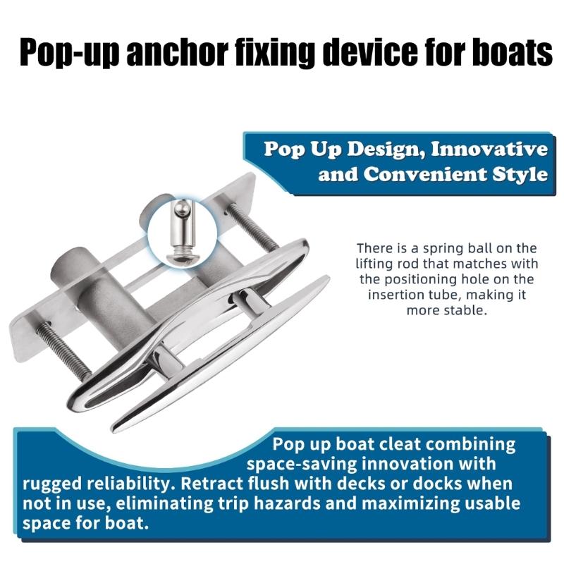 6inch Pull Up Cleat Stainless Retractable Heavy Duty Flush Mount Deck Boat Cleats with Backing Plate and Nuts Rustproof
