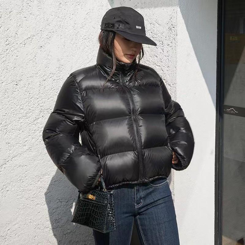 Womens Short Puffer Jacket With Stand Collar Thick Cotton-Padded Coat Winter Streetwear Casual Wear