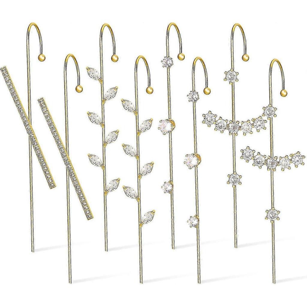4 Pairs Ear Cuff Wrap Crawler Hook Earrings Gold Plated Rhinestone Crawler Earrings Long Piercing Wrap Climber Earrings for Women Valentine Birthday