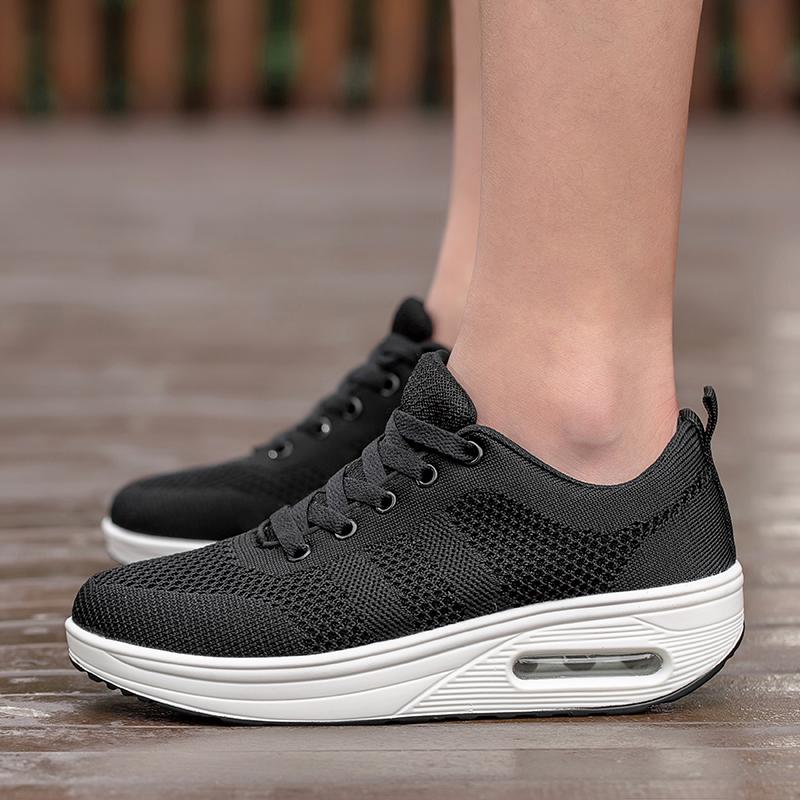 Sneakers Women Walking Shoes Air Cushion Comfortable Breathable Outdoor Casual Shoes Thick Bottom Increasing Height Lace-up