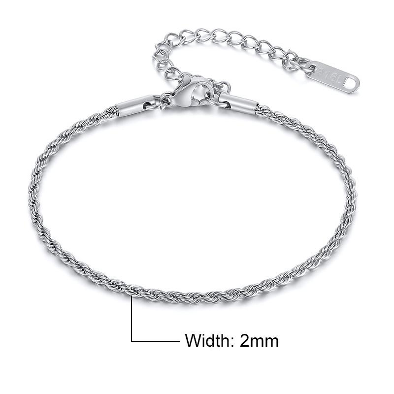 

Vnox Unisex Rope Chain Bracelets for Men Women, Stainless Steel Twisted Links Chain Bracelet,Simple Classic Jewelry Gift for Him 16-21cm