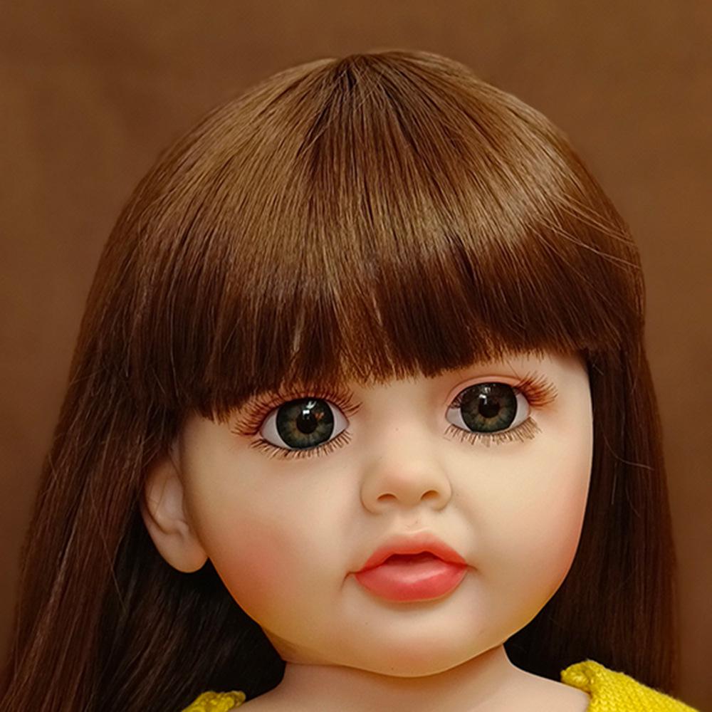 Reborn Baby Doll with Soft Rubber, Long Hair, Green Gauze Skirt, Waterproof Toy Companion, Little Princess