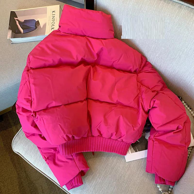 High-End Fashion Simple Cotton-Padded Jacket 2024 Winter Thickened Warm Stand-up Collar Cotton Clothes High Waist Bread Coat