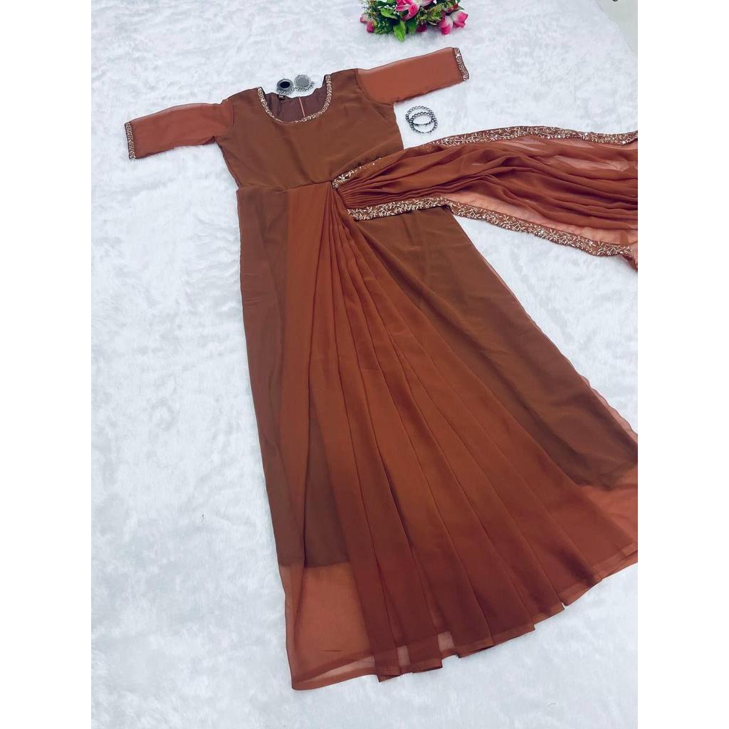 Presenting A New Trending Embroidery Lace Gown Saree