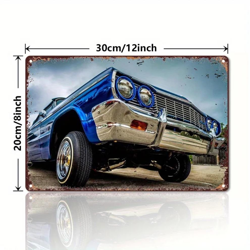 Juguetes de Hombre Verdadero Cartel Metálico de Coche Lowrider Azul Brillante Vintage, Decoración de Pared de Lata de Aluminio para Sala de Estar, Dormitorio, Oficina, Bar