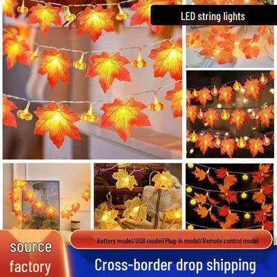 Halloween & Thanksgiving LED Pumpkin Maple Leaf String Lights - Festive Rattan Fairy Decoration