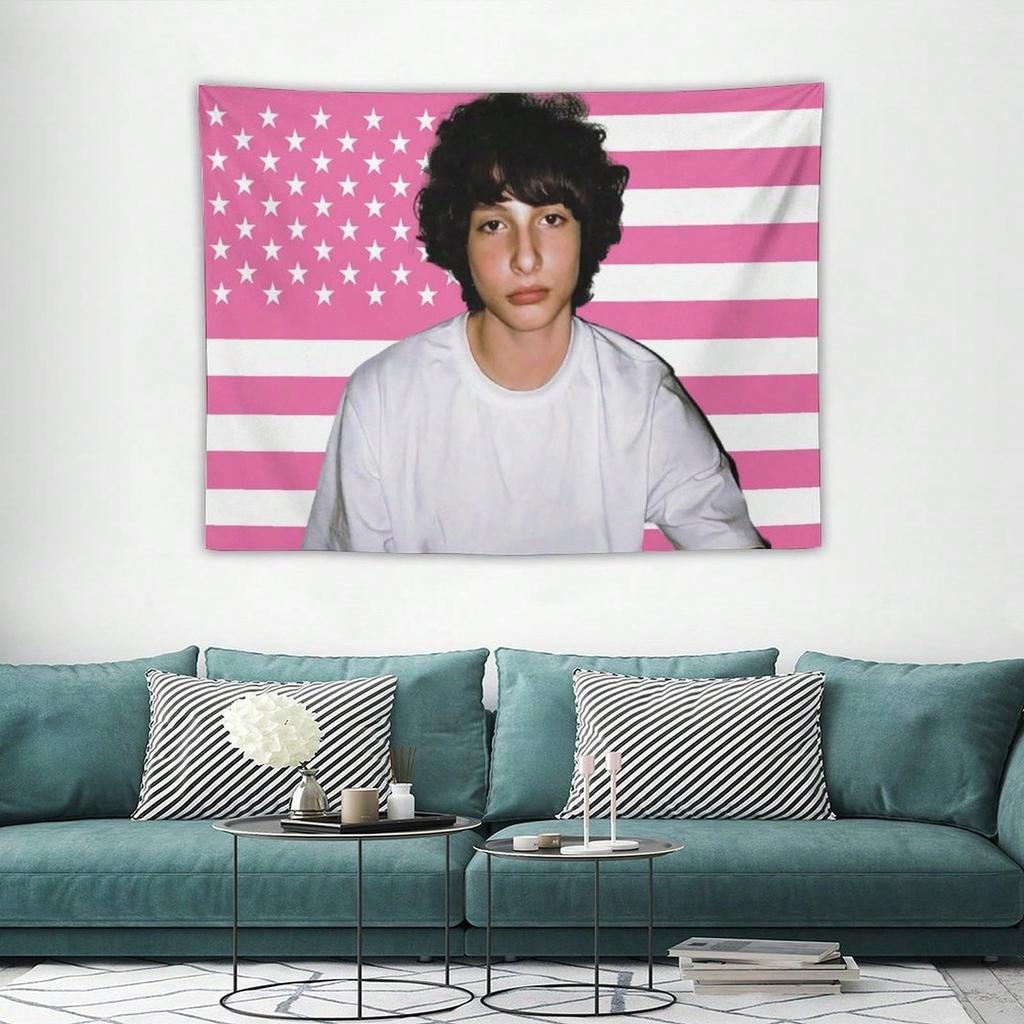 Funny FFinn WWolfhard Tapestry Pink US Flag Print Wall Art Home Decor For Living Room Bedroom Dorm Fan Present
