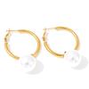 Eetit Pearl Drop Dangle Hoop Earrings Round Imitation Beads Fashion Daily Stainless Steel Korean Chic Quality Jewelry Waterproof