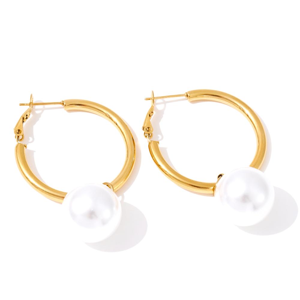 Eetit Pearl Drop Dangle Hoop Earrings Round Imitation Beads Fashion Daily Stainless Steel Korean Chic Quality Jewelry Waterproof