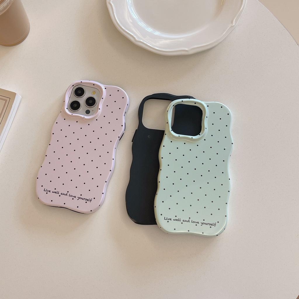 Korean Style Solid Color Polka Dot Wave Shell Compatible with iPhone 16 Pro Max Apple 17 Phone Case 15/14 Two-in-One