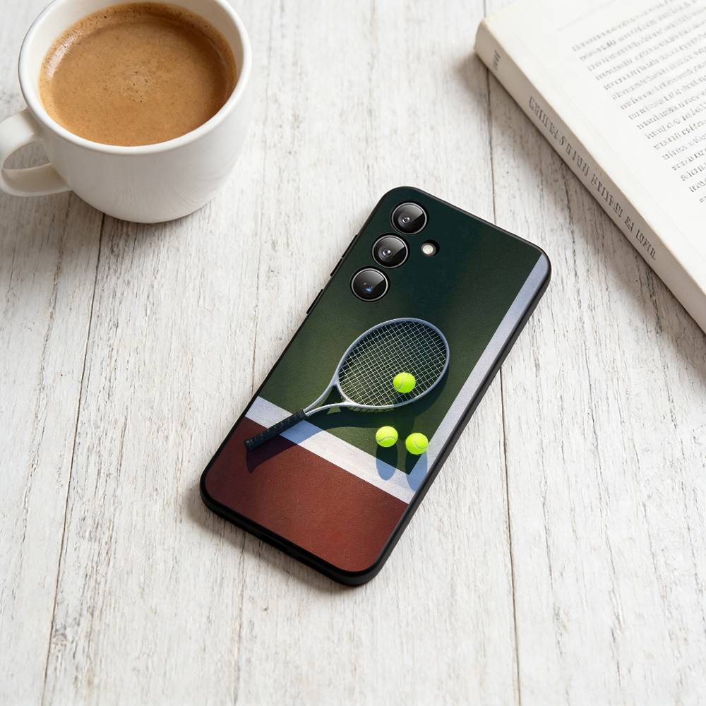 

Tennis culture Phone Case Black Silicone Soft For Samsung Galaxy A73,A72,A71,A70,A53,A52,A51 Samsung a22 4g