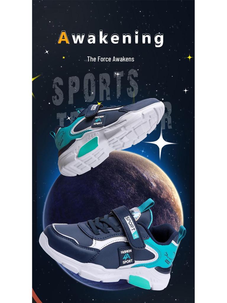 Boys' Waterproof Leather Athletic School Shoes, Soft-Soled Running Sneakers for Spring and Autumn