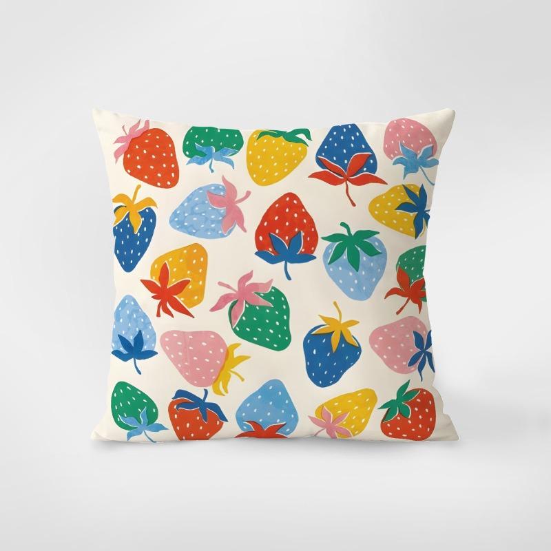 Strawberry Pattern Decorative Pillowcase Bedroom Living Room Square Cushion Pillowcase