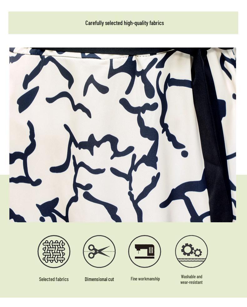 Elegant Printed Chiffon Dress for Middle-Aged Women with Cinched Waist and Short Sleeves