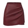 Women's Casual Ruched Faux Leather Mini Skirt High Waisted Asymmetrical Hem A-line Dressy Wrap Skort Shorts for Women Fall Casual Work PU Short Skirts