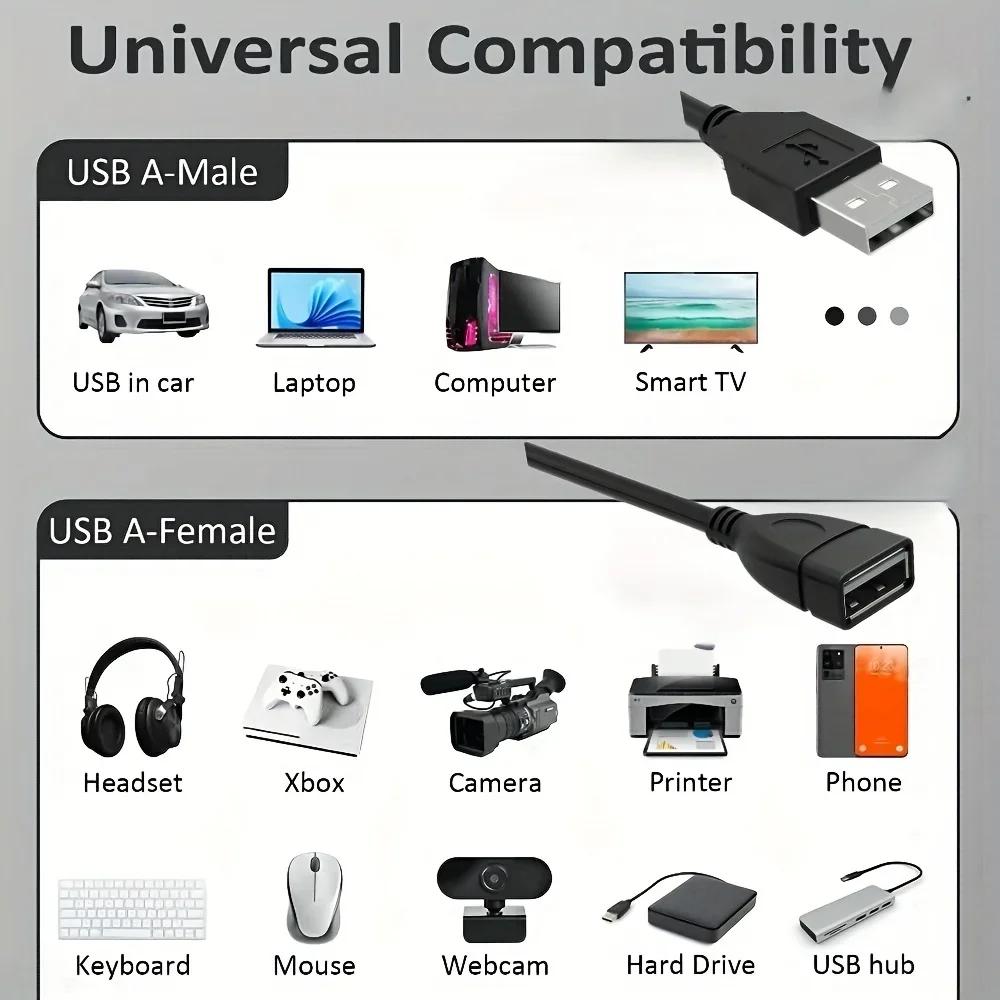 3.3ft USB 2.0 A Male To A Female Data Sync Black Charger Extension Cable Cord USB A for PC Laptop Keyboard Extender Cord