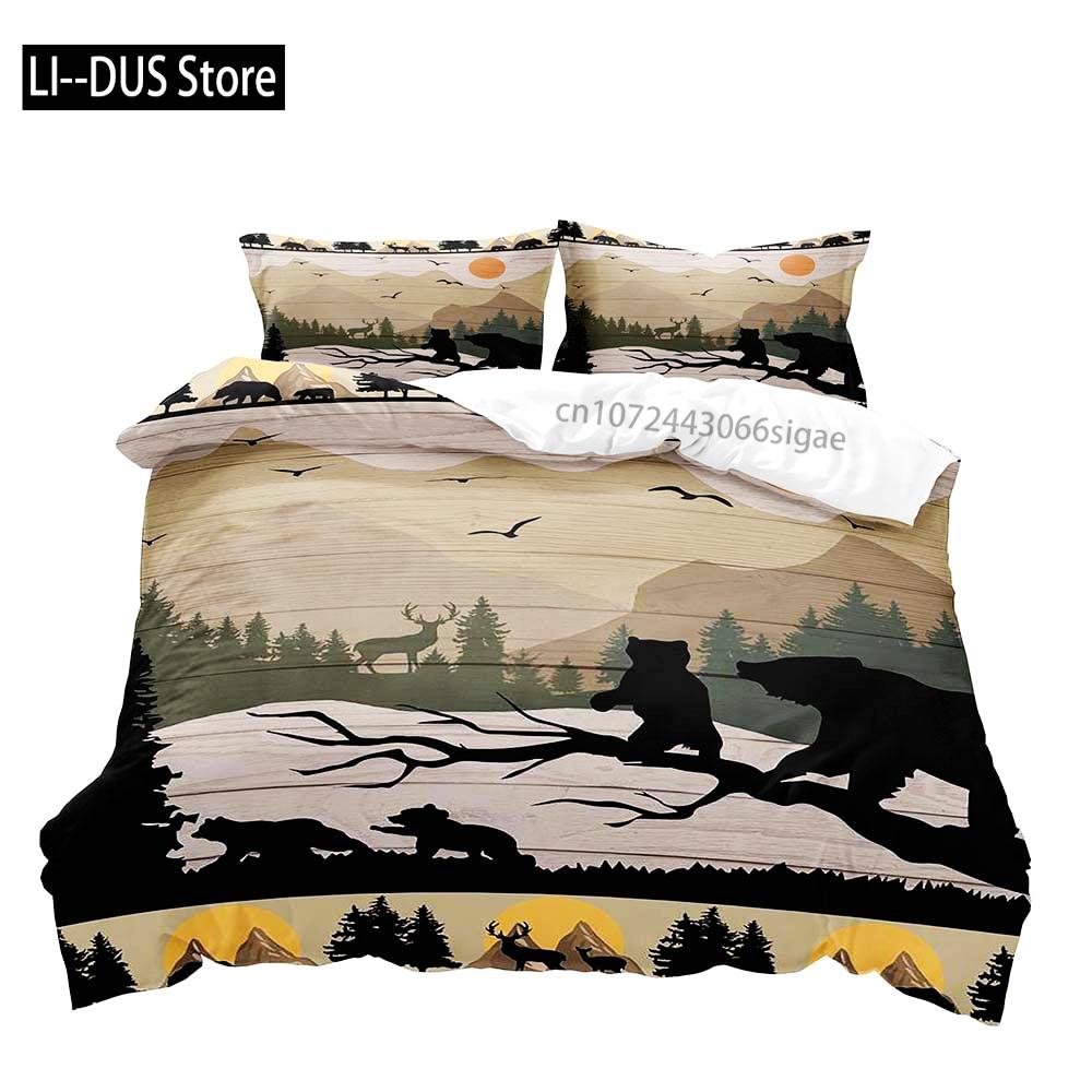 Moose Black Bear Duvet Cover Queen Set Wildlife Deer Bedding Set Rustic Bedroom Decor for Men Boyfriend Teen Boy2 Pillowcases