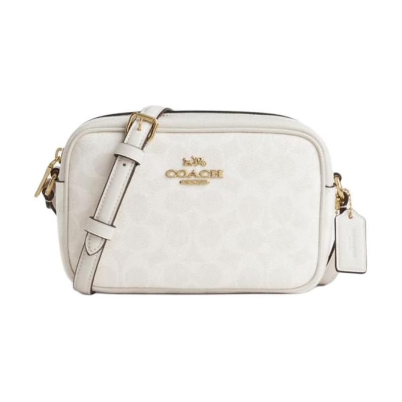 COACH Jamie 20 Logo Zip Closure Faux Leather Camera Bag Crossbody Shoulder Bag Small Women s Chalk White белый