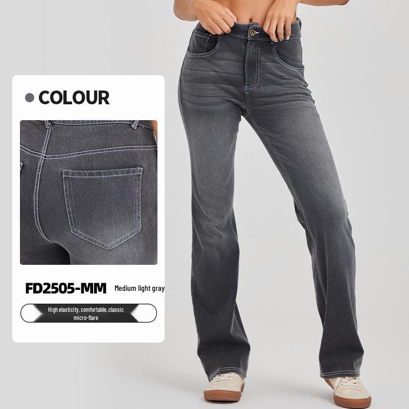 

Plus Size High Waist Flared Jeans with Tummy Control and Frayed Hem, Women s Casual Pants with Pockets and Buckles Large