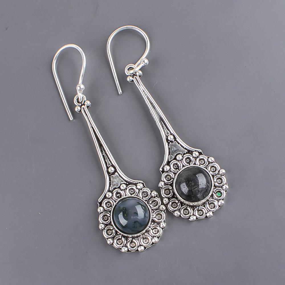 Moss Agate Gemstone Jewelry, Handmade 925 Solid Sterling Silver Earrings, Beautiful Silver Earrings For Wedding Gift