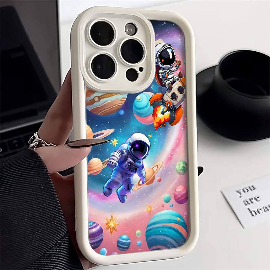 Cute Cartoon Astronaut Phone Cover Case for iPhone 17 Pro Max 17e 14 13 11 12 Pro 16 Air 15 Plus
