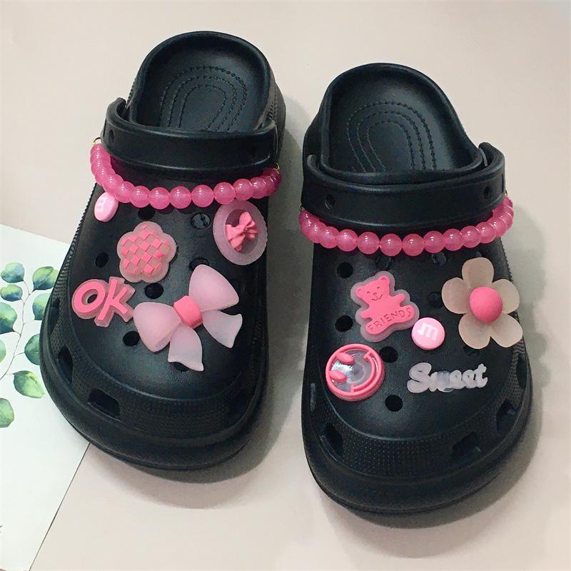Luminous hole shoes DIY accessories pink chain bow flower smiley face set accessories shoe flower shoe buckle