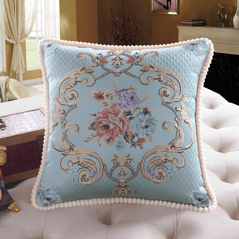 

Европейский стиль гостиная роскошный диван квадратная наволочка для подушки вышивка поясная подушка для спины ткань большая поясная подушка Flower Orchid-Blue 48x 48 (sleeve)