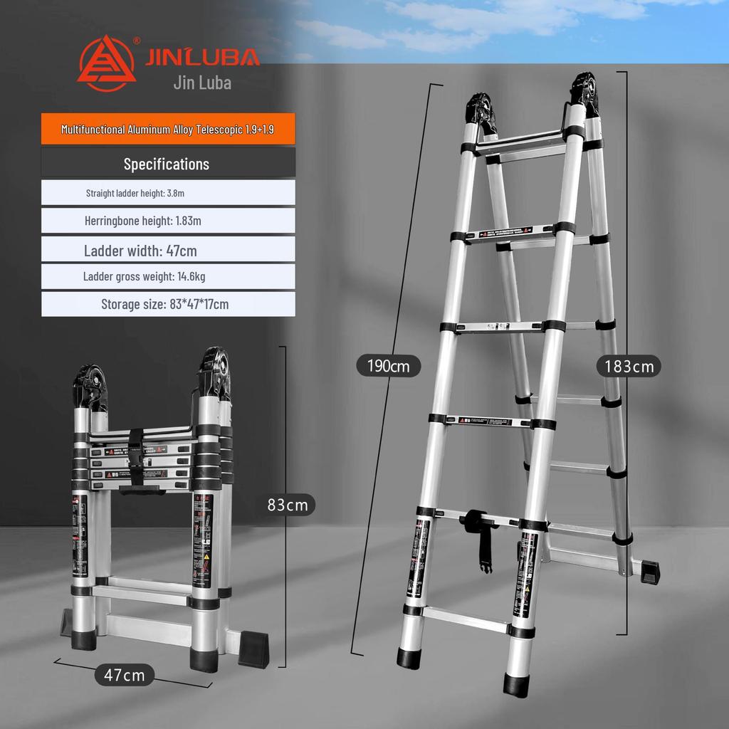 Jinluba Aluminum Telescopic A-Frame Ladder - Thickened, Stainless Steel, Bamboo Joint, for Household & Engineering Use