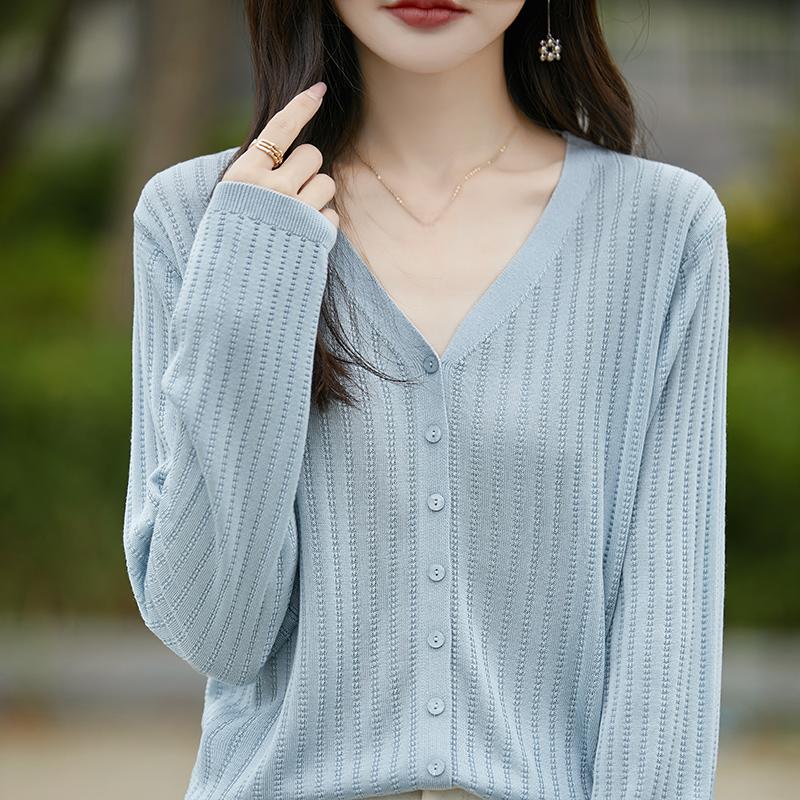 كارديجان نسائي خفيف الوزن 50% صوف 50% حرير التوت - ملابس تريكو متعددة الاستخدامات لـ 4 فصول للراحة والأناقة على مدار العام