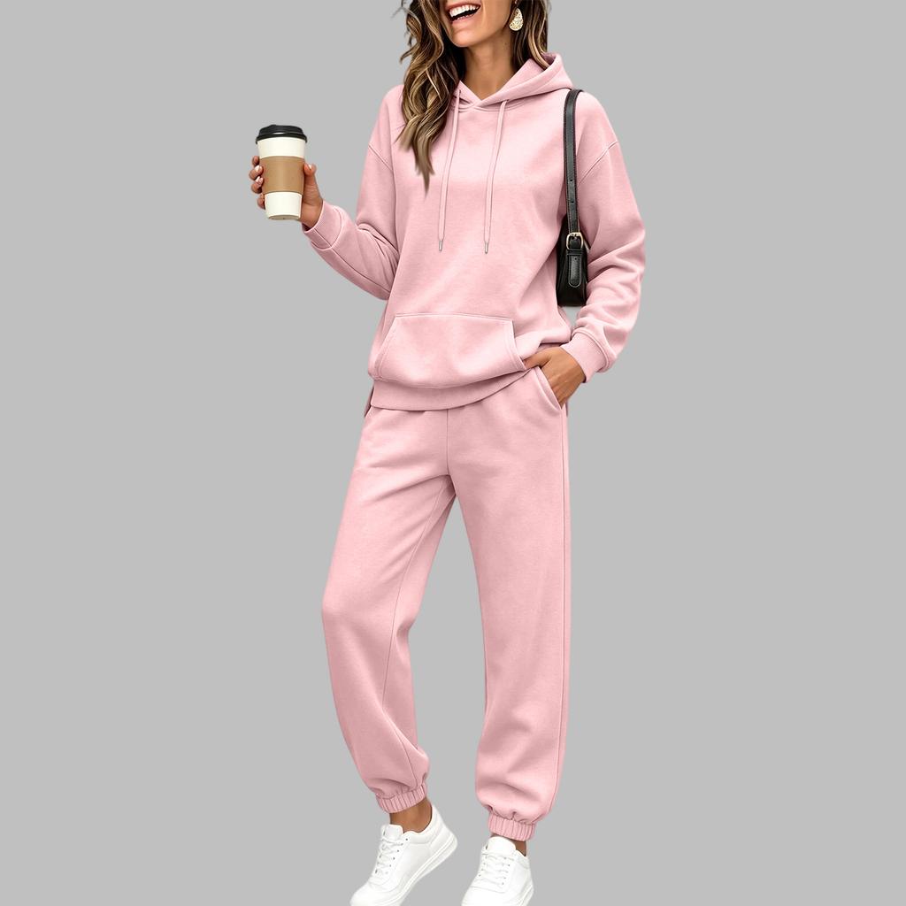Damen Kapuzenpullover mit Futter und Jogginghose Set Lockerer Fit Lässiger Trainingsanzug