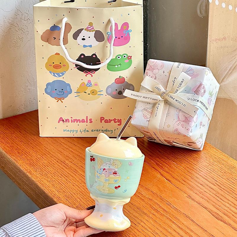 Cute Cat Goblet High Value Straw Water Cup Girls Birthday Gift Souvenir Practical Gift Box