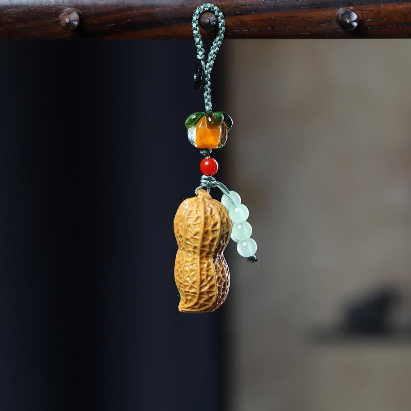 Sandalwood Carved 'Good Things Happen' Keychain Pendant for Men & Women – Persimmon Ruyi Mobile Ornament