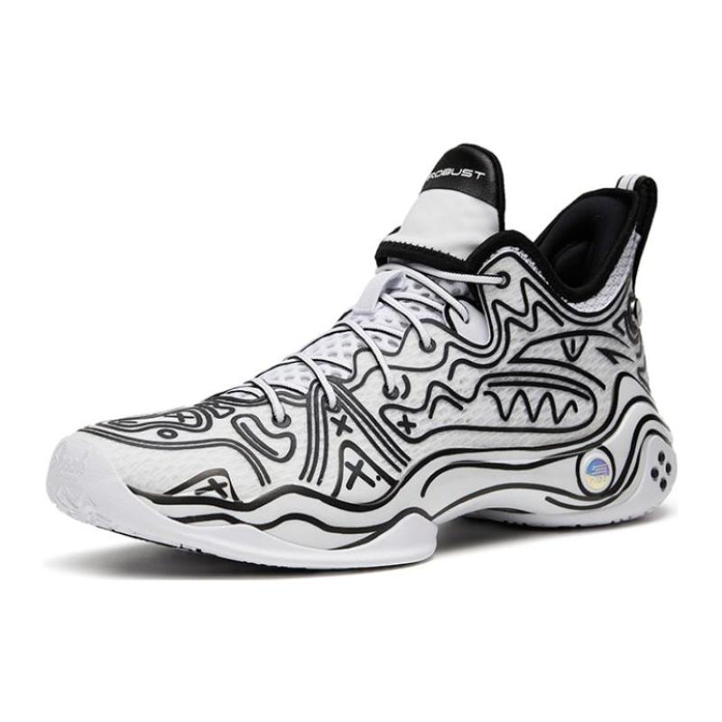 Anta Frenzy 4 Pro Anime Cushioning Anti-Slip And Wear-Resistant Mid-Top Basketball Shoes Black White Sneakers 112321111-1