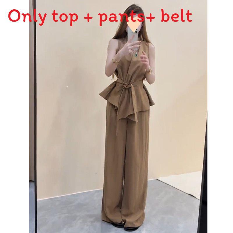 Urban Style Sleeveless Cropped Top High Waist Wide Leg Pants Summer Suit For Women