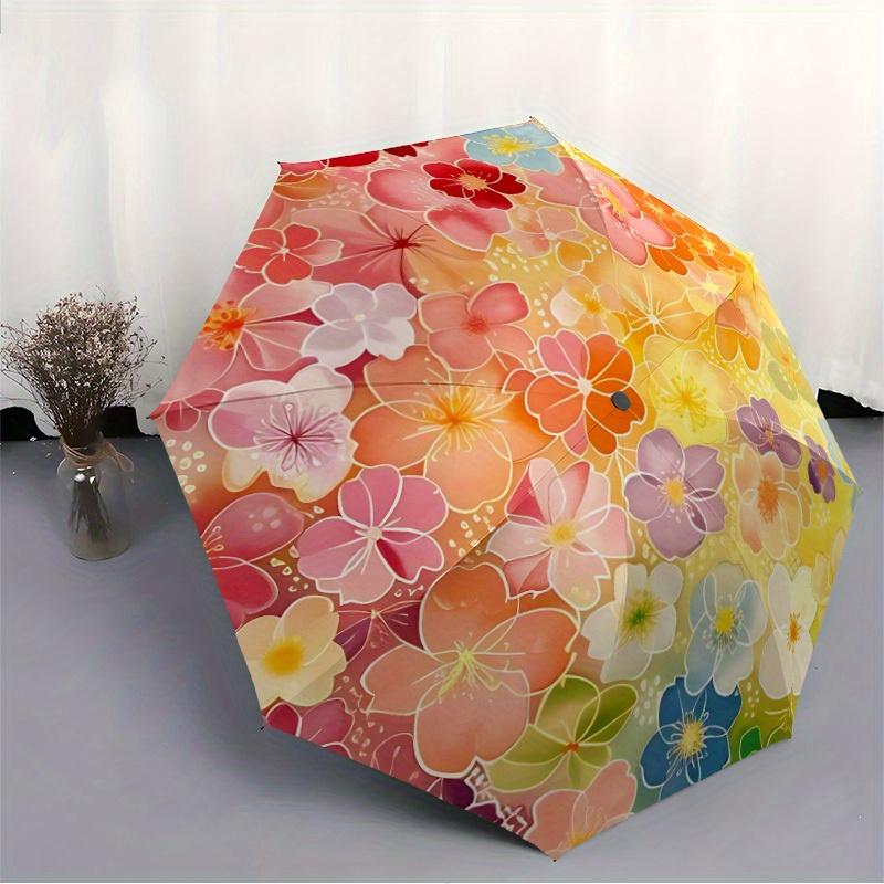1pc Floral Pattern Automatic Folding Umbrella, 8-Rib Sturdy Canopy, Portable Travel Umbrella for Outdoor Use
