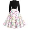 Print Flare Dress For Women Long Sleeve Dress Hollow Party Casual Dresses